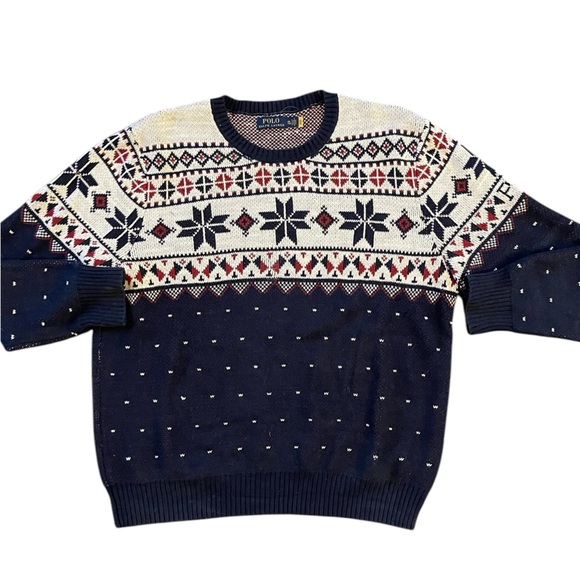 POLO RALPH LAUREN Navy Blue Snowflake Crewneck Sweater Classic Preppy Size XXL